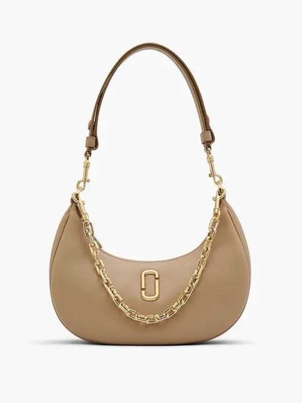 Marc Jacobs The J Marc Curve Leather Shoulder Bag Purse in Camel Summer Resort